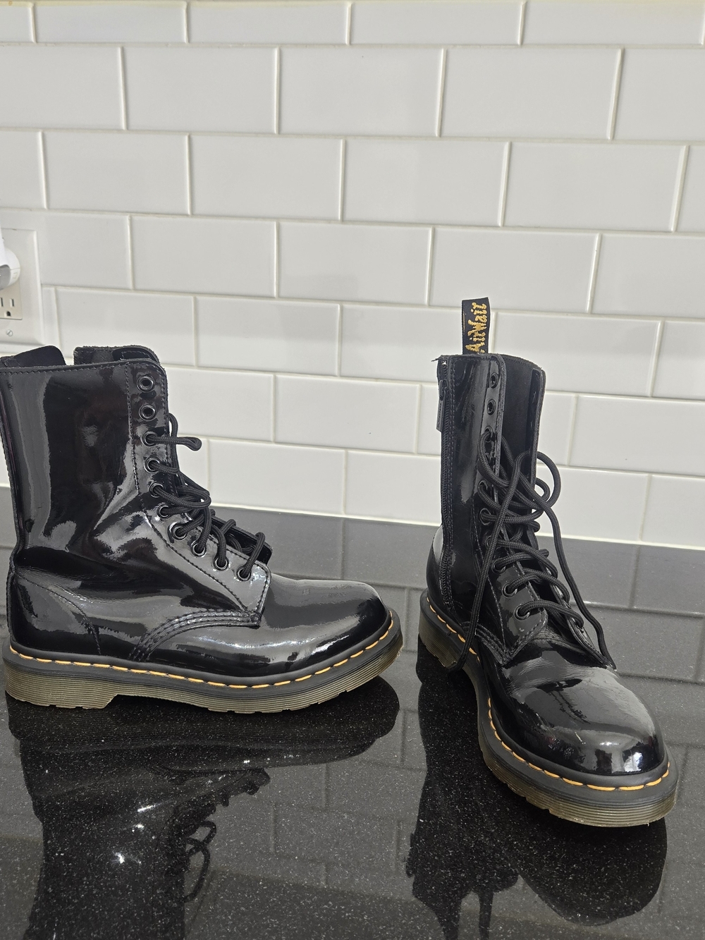 Black Patent Leather Combat Boots - Dr. Martens Style